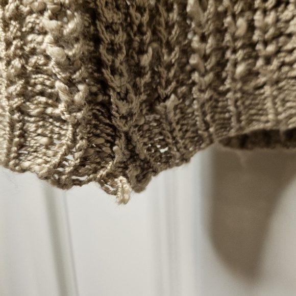 Macaron Women's Midi Oatmeal Tan White Striped Crochet Knit Cardigan Sweater S - Picture 4 of 6